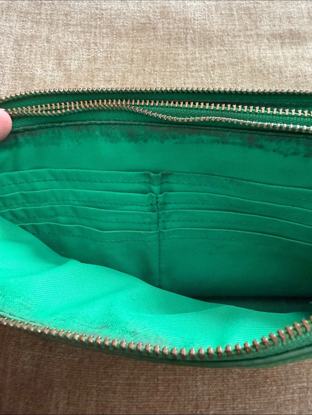 Coach Green Pebbled Leather Wristlet Clutch vintage well loved